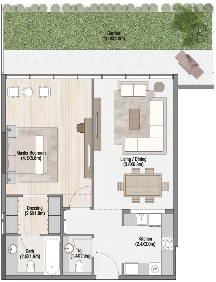 South Living — планировка 1 BR Type B