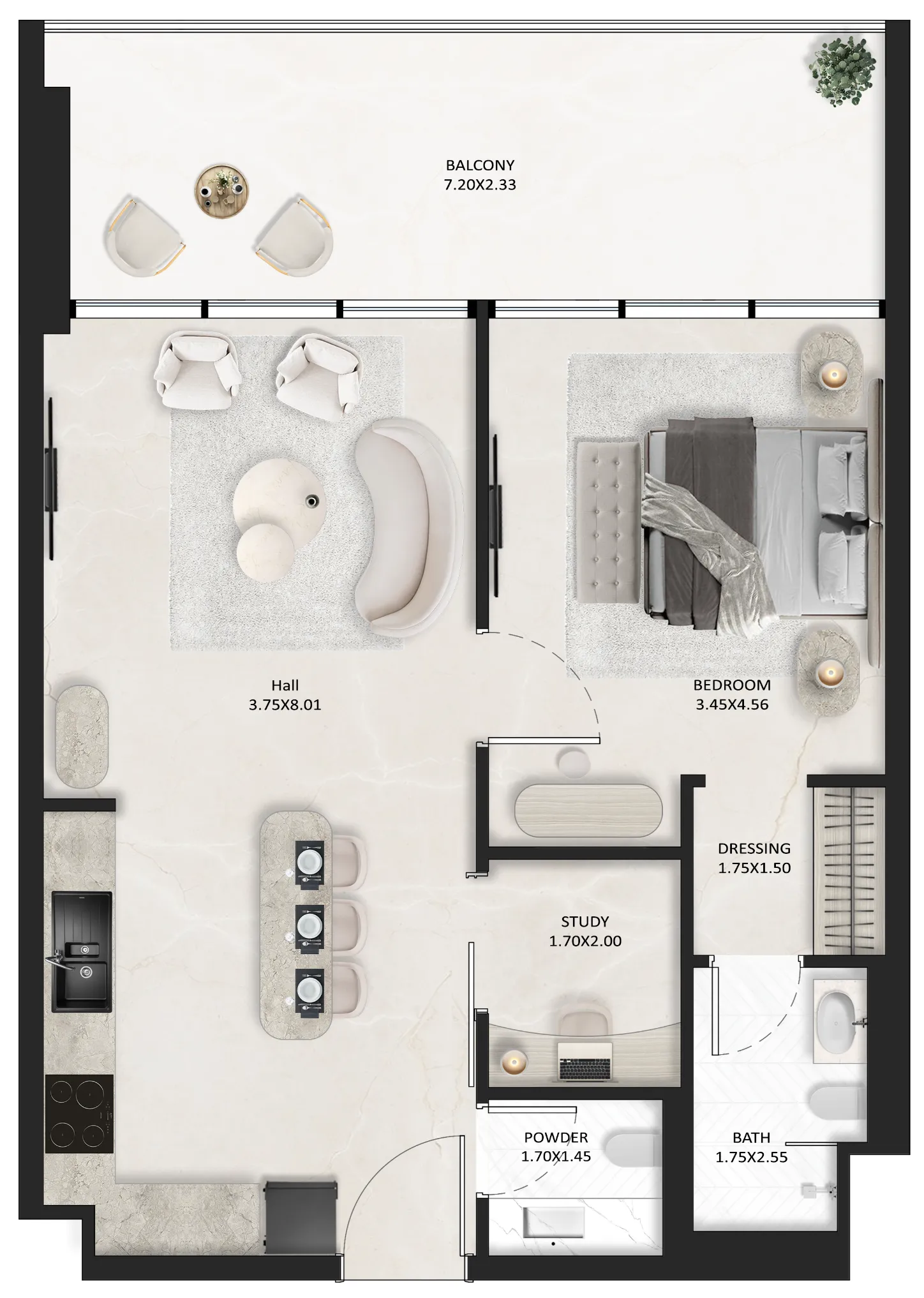 SquareX One — планировка 1 BR Type A