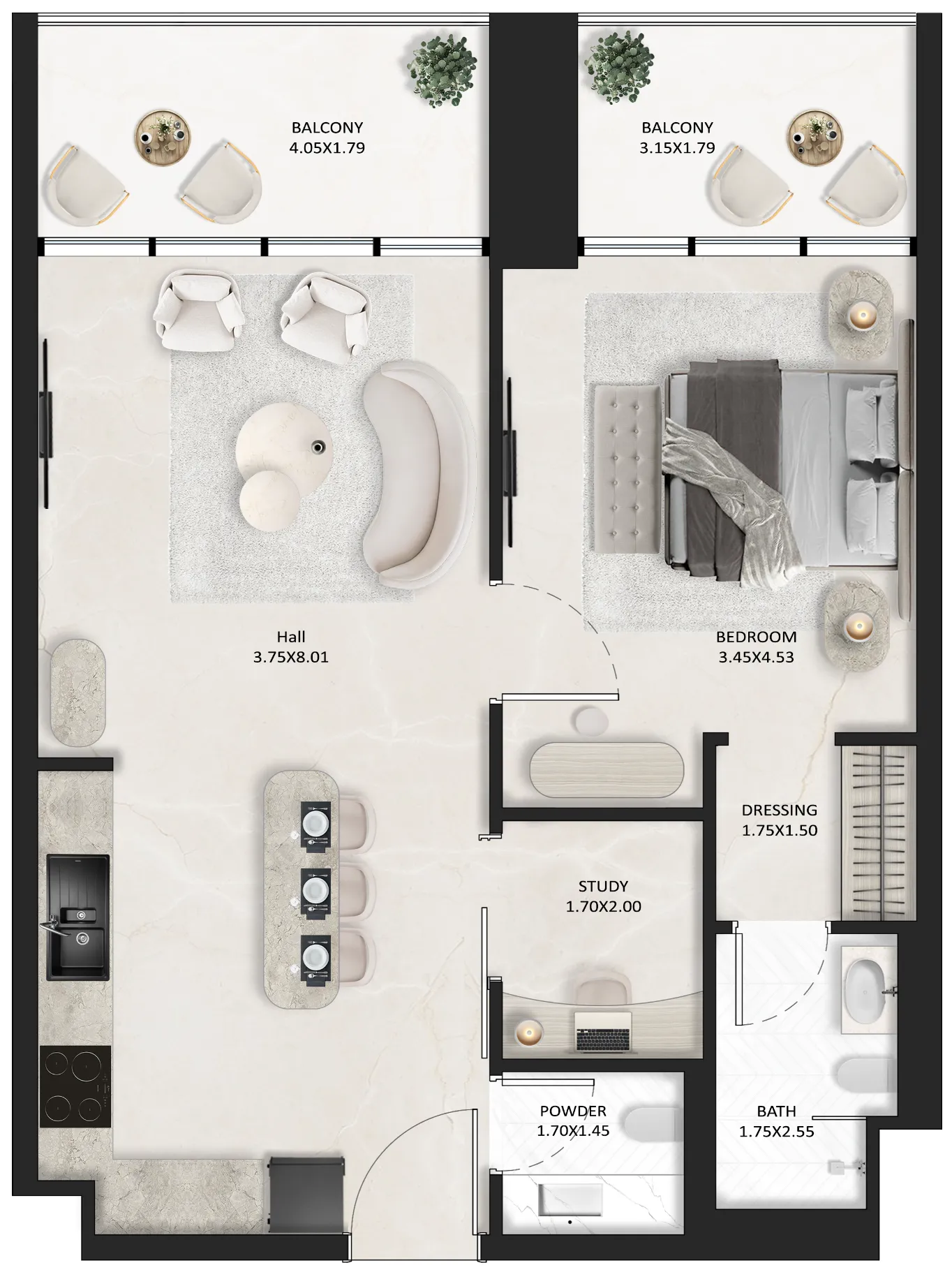 SquareX One — планировка 1 BR Type B