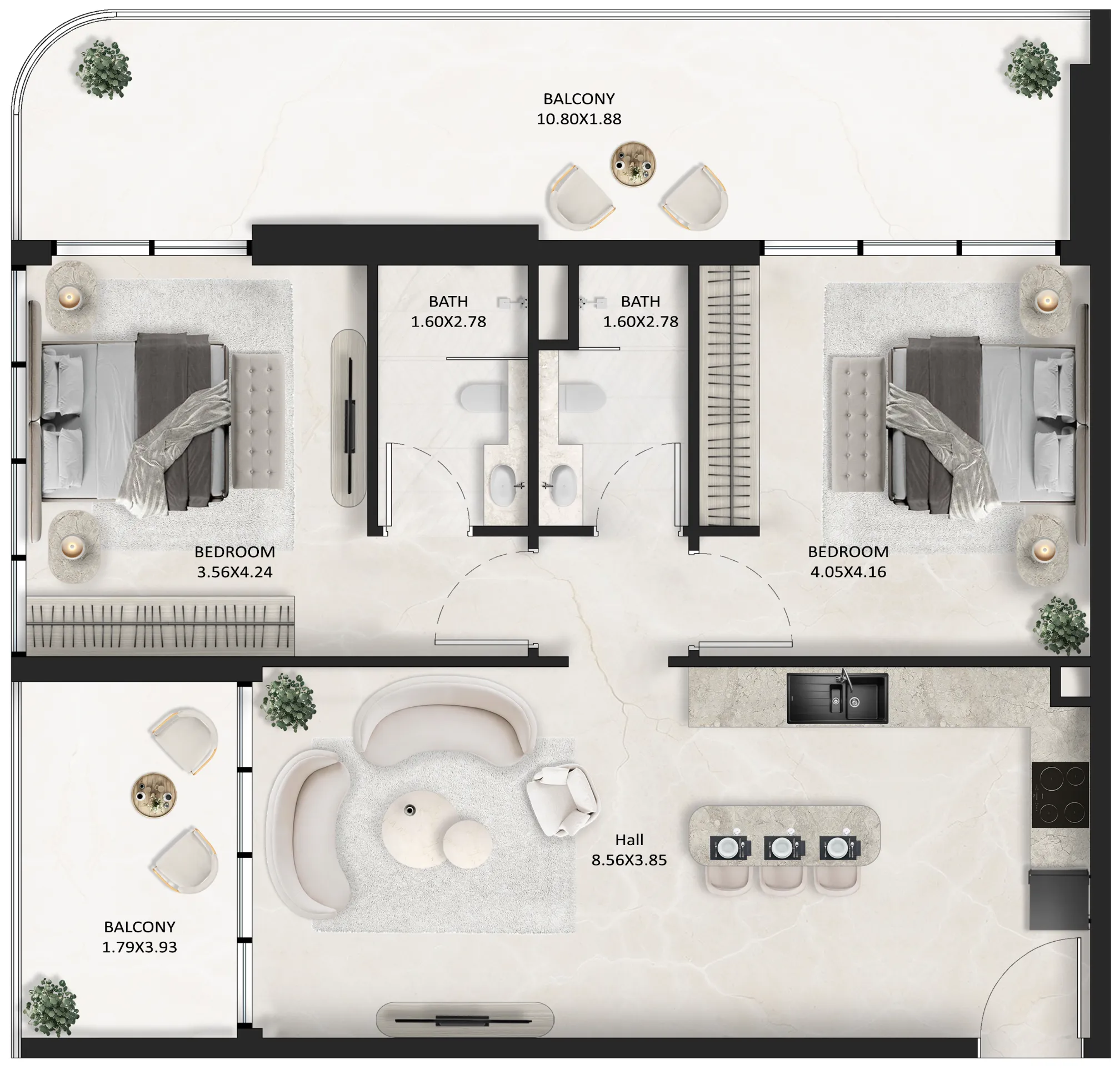 SquareX One — планировка 2 BR Type A
