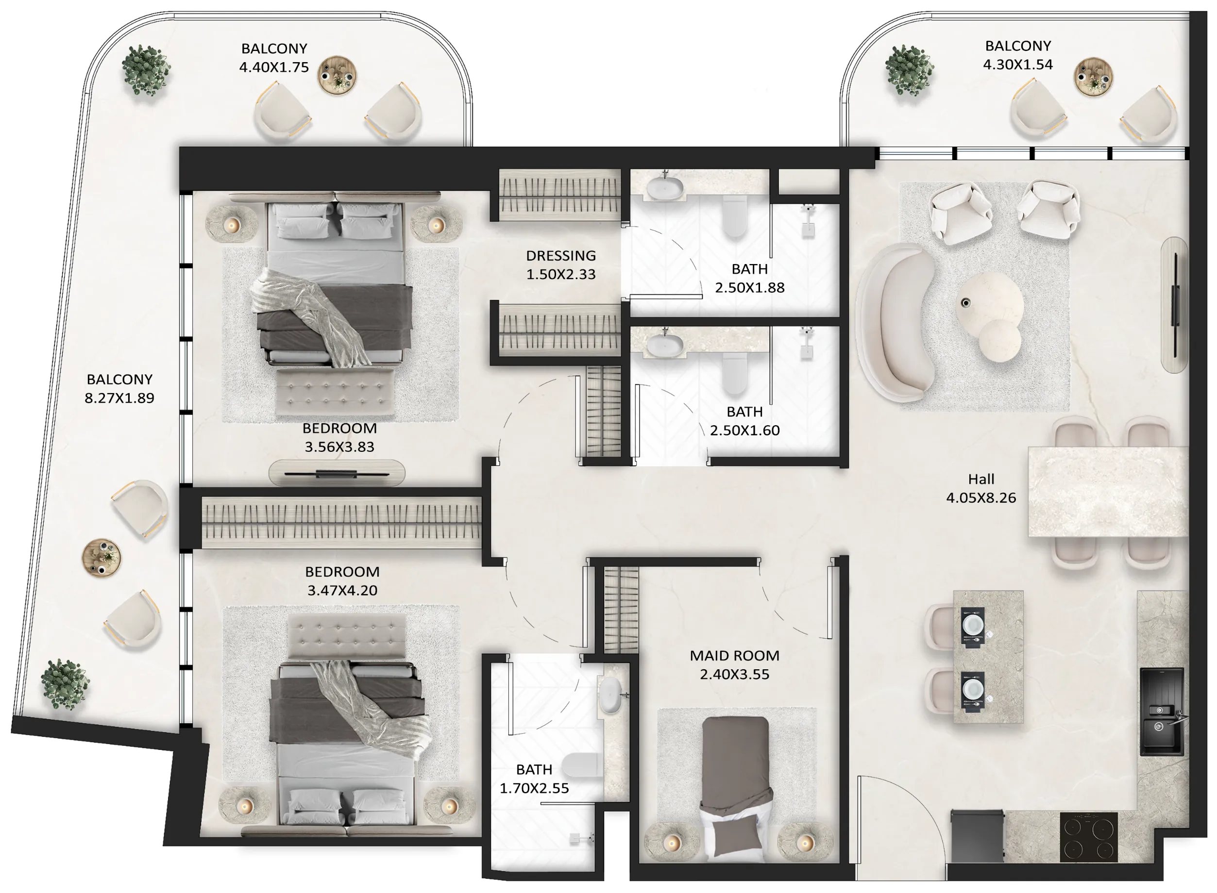 SquareX One — планировка 2 BR Type E