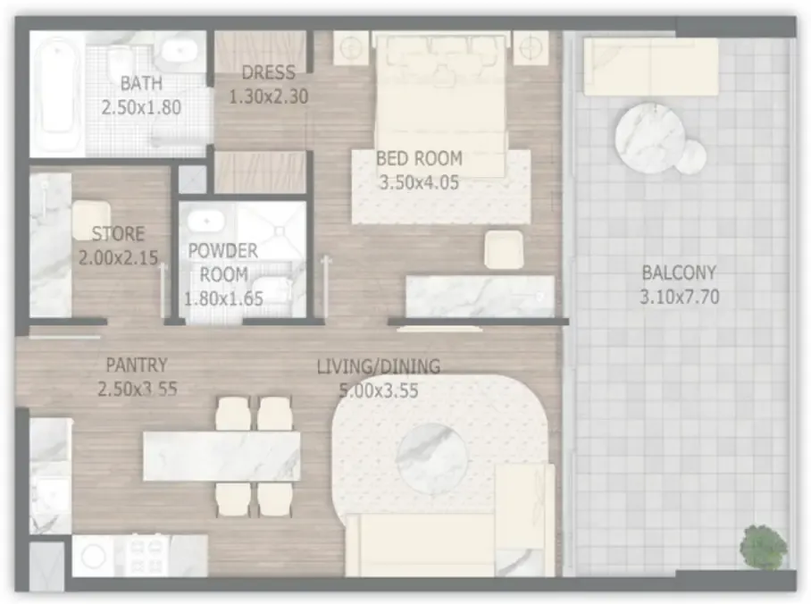 Stamn One — планировка 1 BR Type A