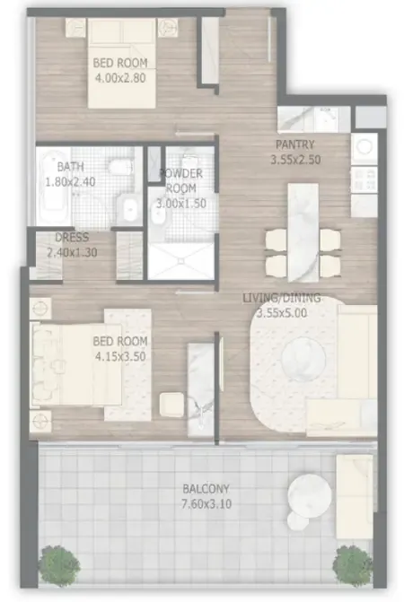 Stamn One — планировка 2 BR Type A