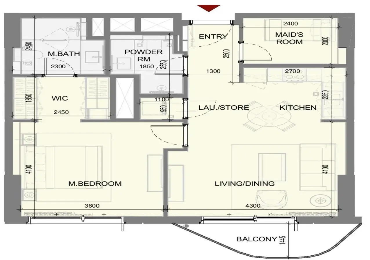 Takaya — планировка 1 BR Type AQ