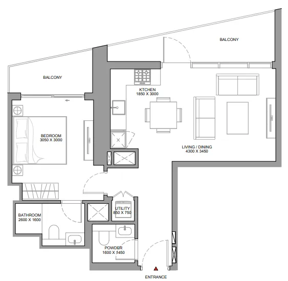 The Eden at Sobha Central — планировка 1 BR Type GM