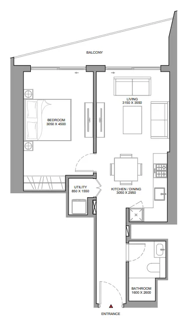 The Eden at Sobha Central — планировка 1 BR Type T