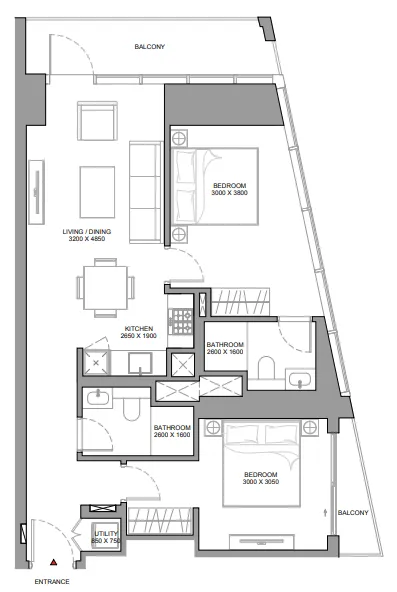 The Eden at Sobha Central — планировка 2 BR Type A