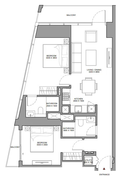 The Eden at Sobha Central — планировка 2 BR Type I