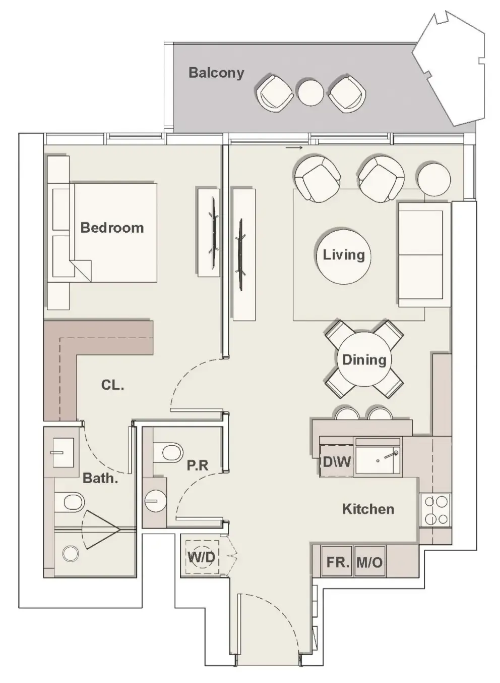 The Highgrove — планировка 1 BR Type E