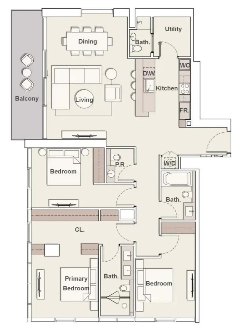 The Highgrove — планировка 3 BR Type A