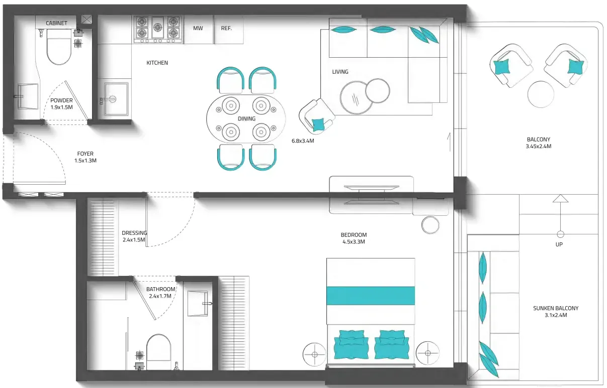 REEF 996 — планировка 1 BR Type N