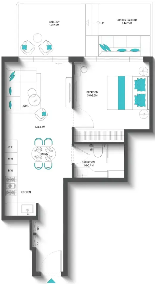 REEF 996 — планировка 1 BR Type C
