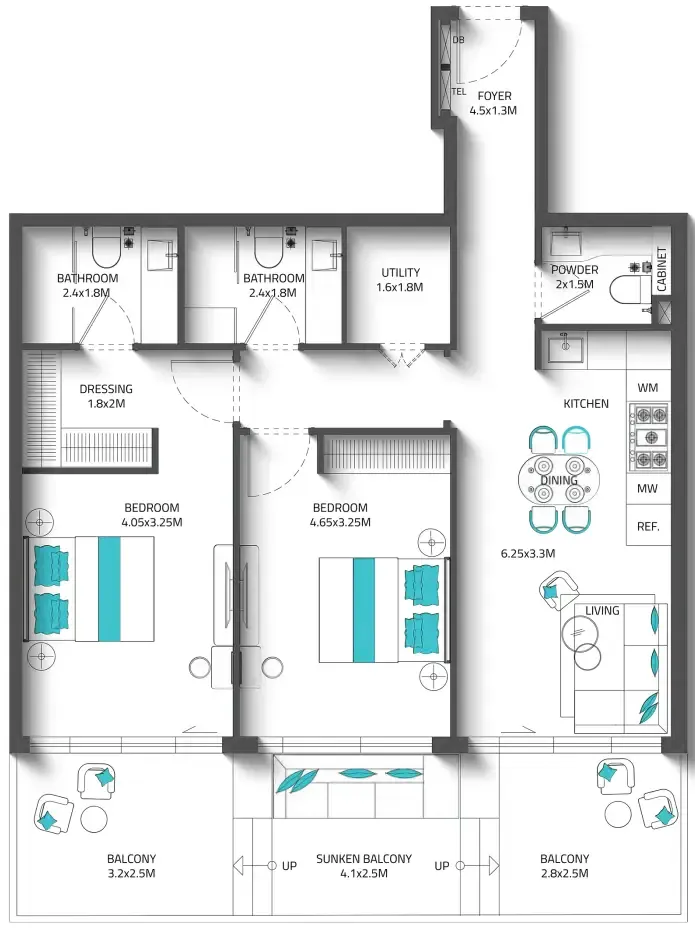REEF 996 — планировка 2 BR Type H