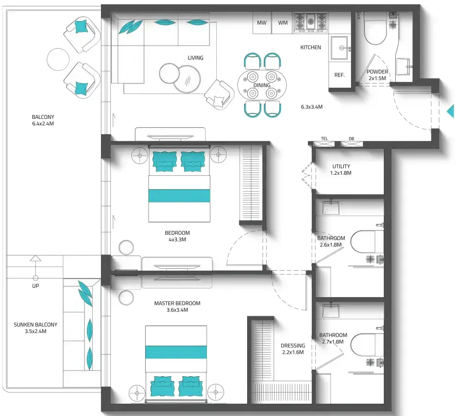 REEF 996 — планировка 2 BR Type I