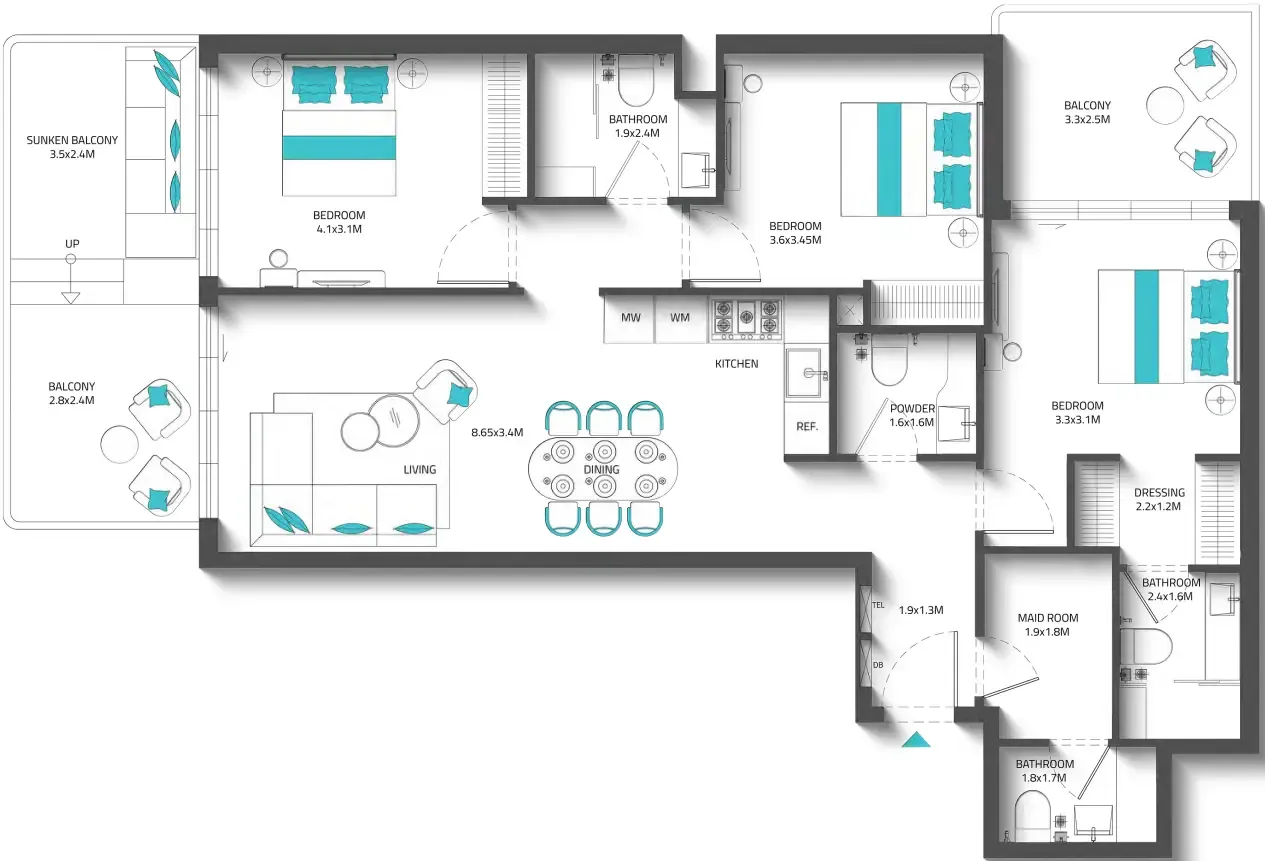 REEF 996 — планировка 3 BR Type D