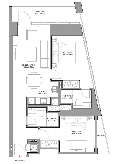 The Horizon at Sobha Central — планировка 2 BR Type D