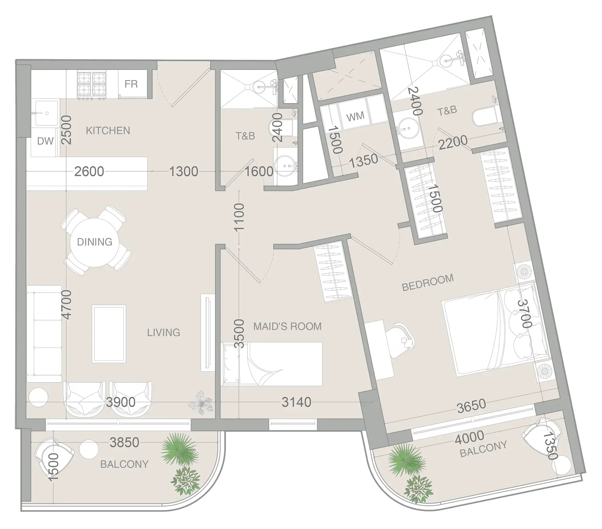 VERDAN1A 3 — планировка 1 BR Type M