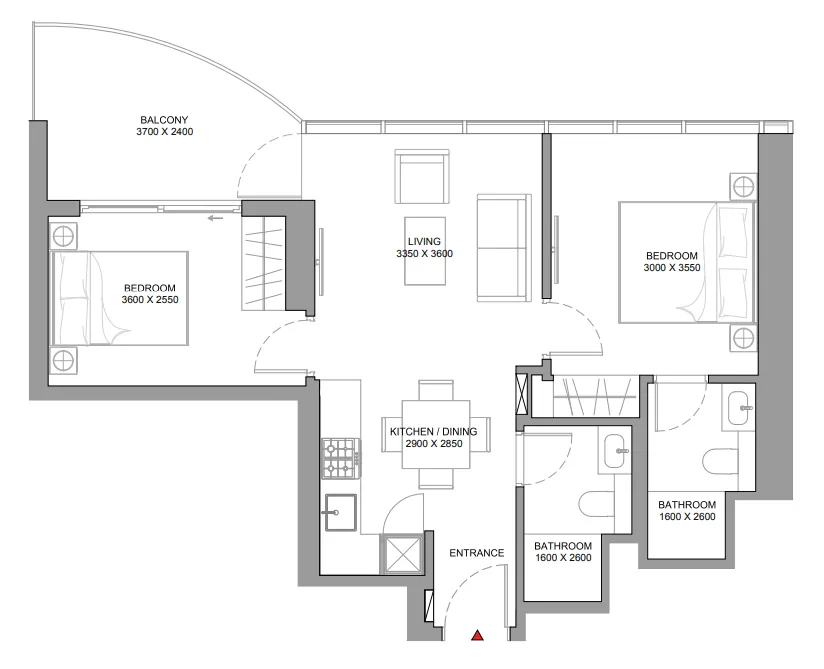 Sobha Aquamont — планировка 2 BR Type A