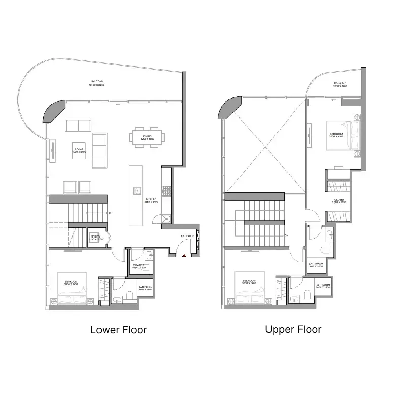 Sobha Aquamont — планировка 3 BR DUP A Type 2