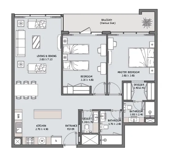 Verdana VI — планировка 2 BR Type A