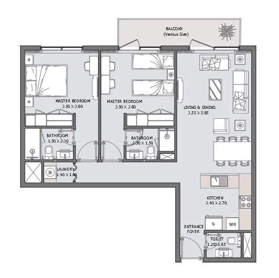 Verdana VI — планировка 2 BR Type B