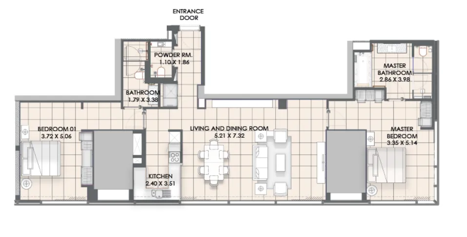 Vida Dubai Marina — планировка 2 BR Type B