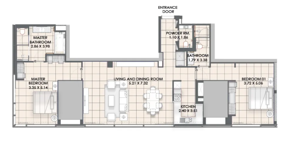 Vida Dubai Marina — планировка 2 BR Type C