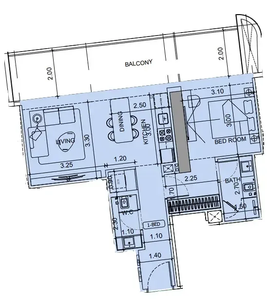 Vision Iconic — планировка 1 BR Type MX