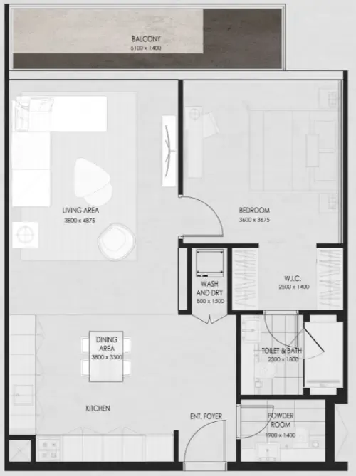 Wadi 645 — планировка 1 BR Type B