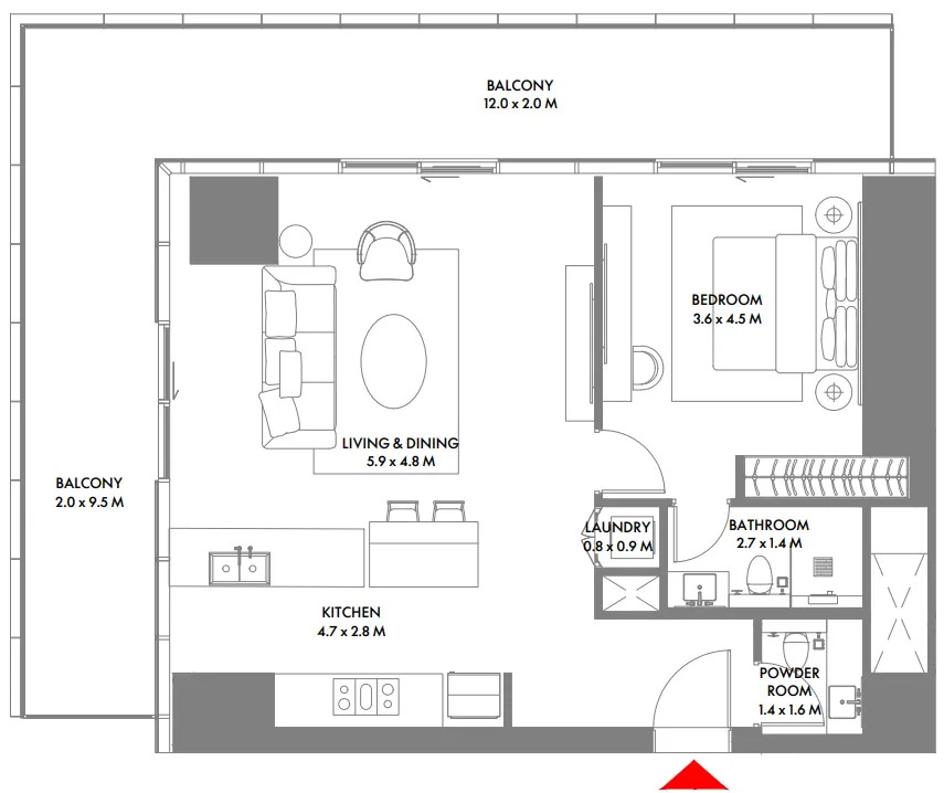 W The Residences by Arada — планировка 1 BR Type R