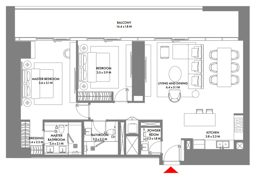 W The Residences by Arada — планировка 2 BR Type A