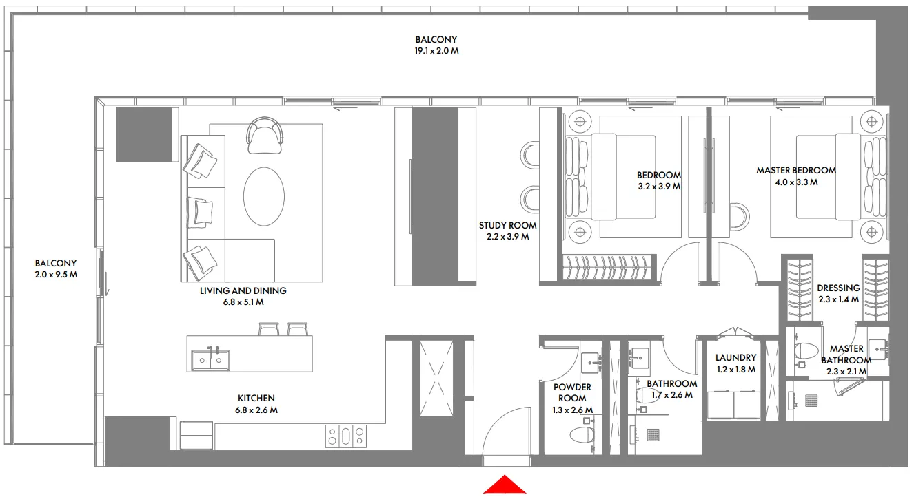 W The Residences by Arada — планировка 2 BR Type D