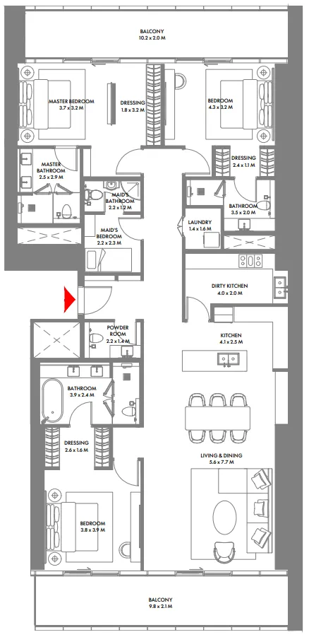 W The Residences by Arada — планировка 3 BR Type D
