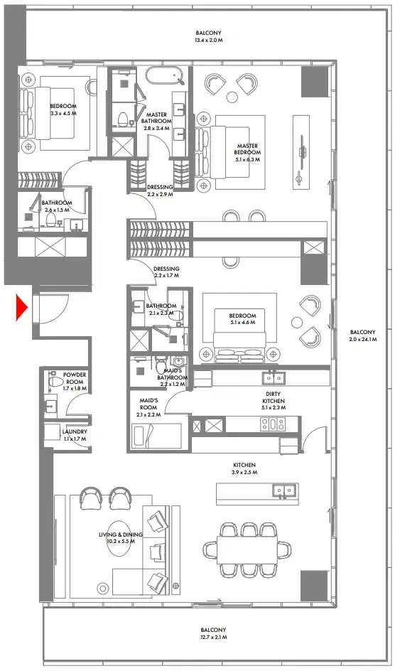 W The Residences by Arada — планировка 3 BR Type T