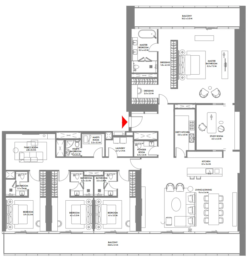 W The Residences by Arada — планировка 4 BR Type C