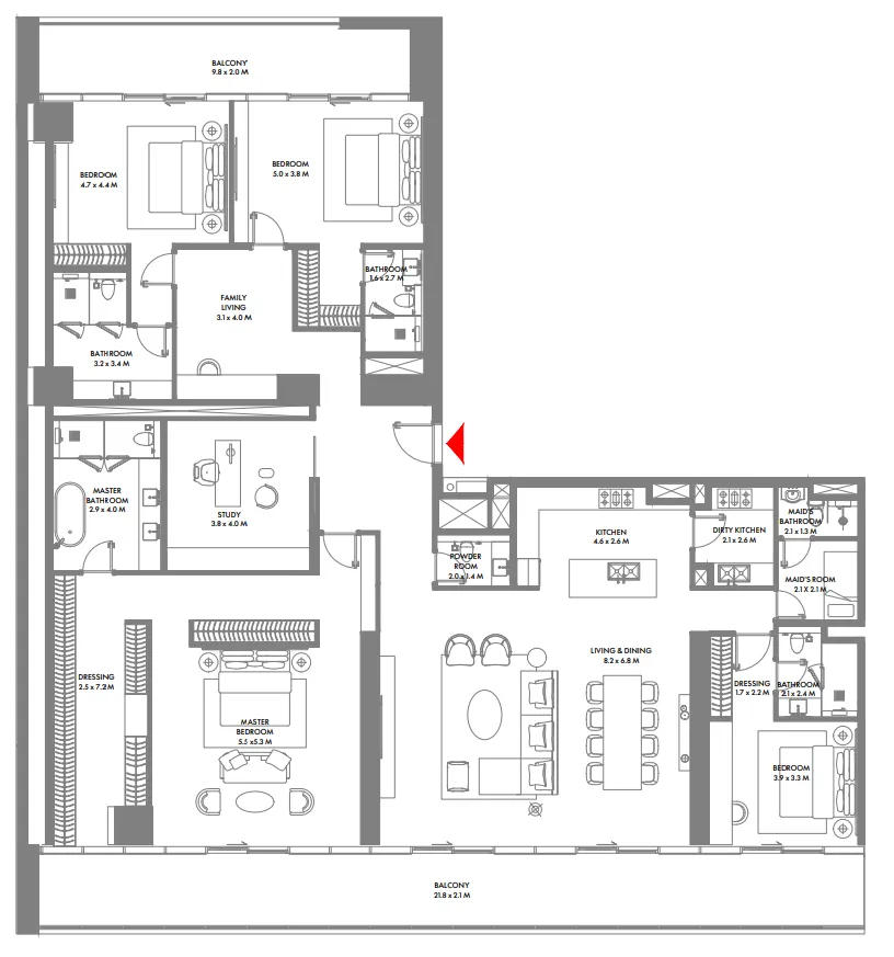 W The Residences by Arada — планировка 4 BR Type A