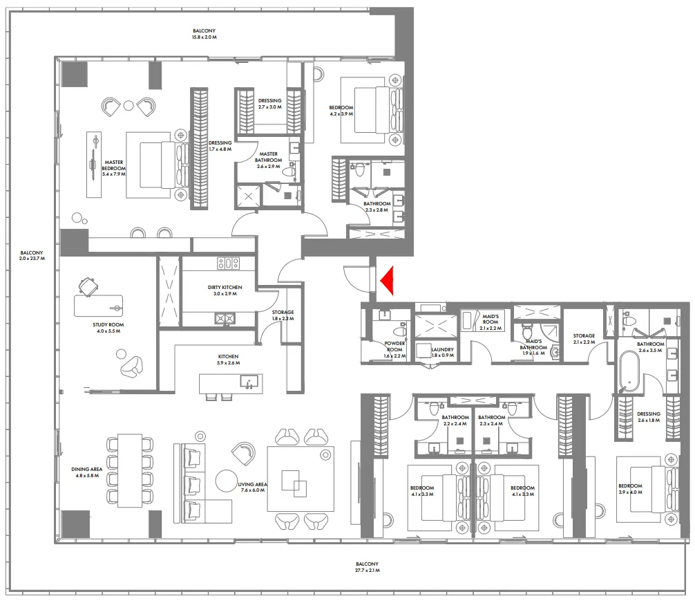 W The Residences by Arada — планировка 5 BR Type A