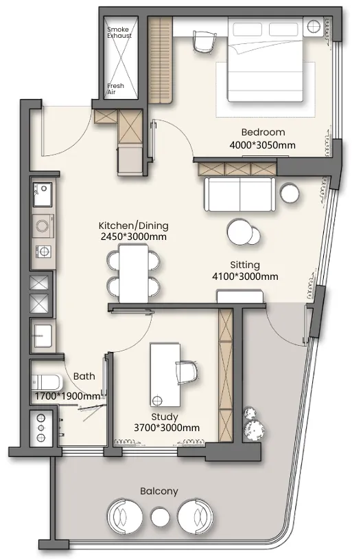 Yigo 26 — планировка 1BR Type 3