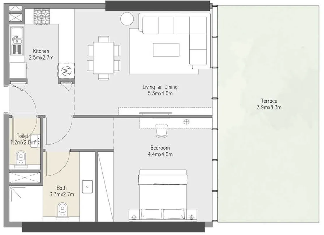 Zenith Residences — планировка 1 BR Type Y