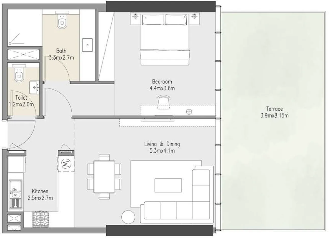 Zenith Residences — планировка 1 BR Type AA