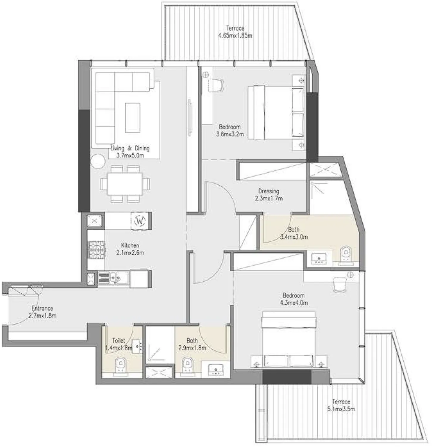 Zenith Residences — планировка 2 BR Type D