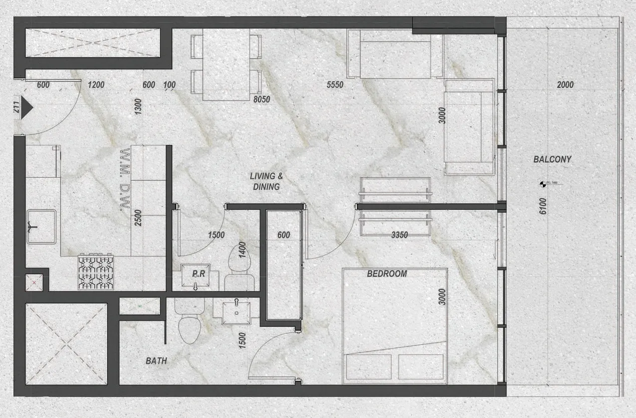 Zyra Hills — планировка 1BR Type 2