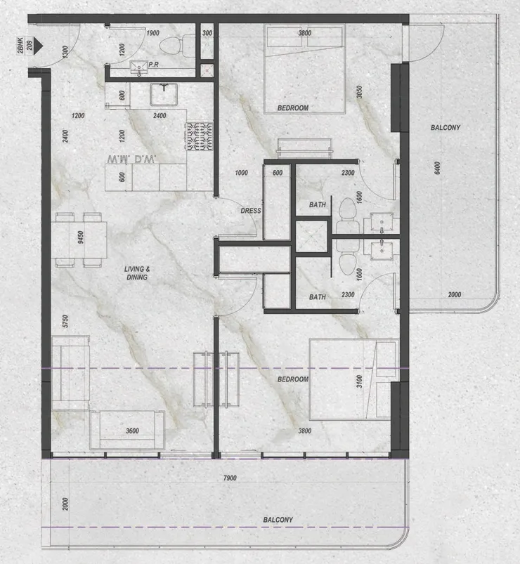 Zyra Hills — планировка 2BR Type 1