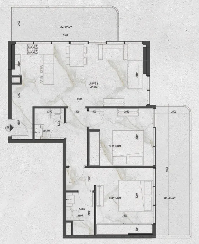 Zyra Hills — планировка 2BR Type 2