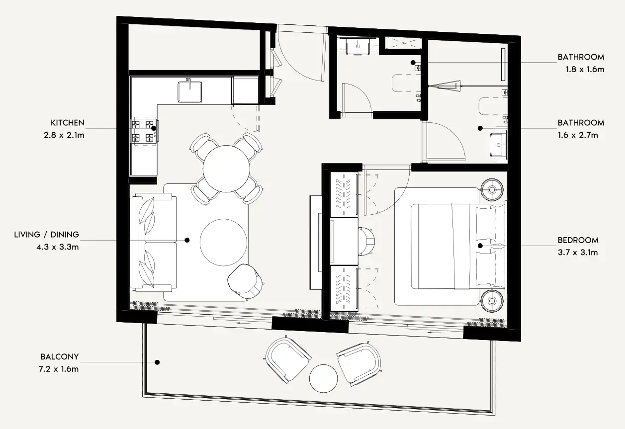 Azizi Noura — планировка 1 BR Type C