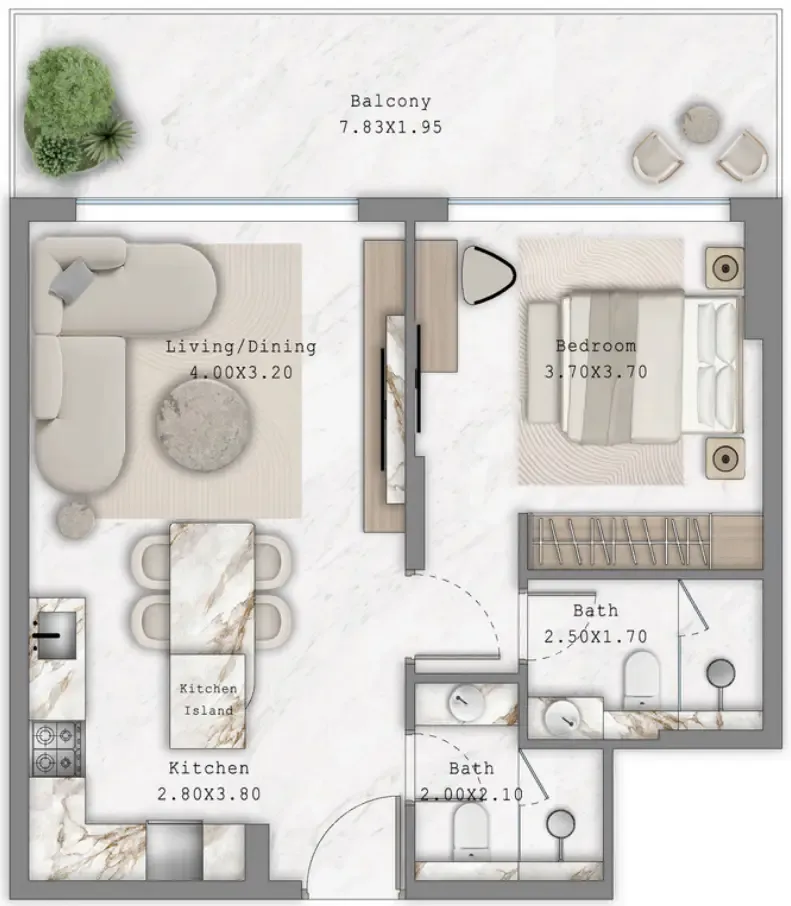 Aark Terraces — планировка 1 BR Type A