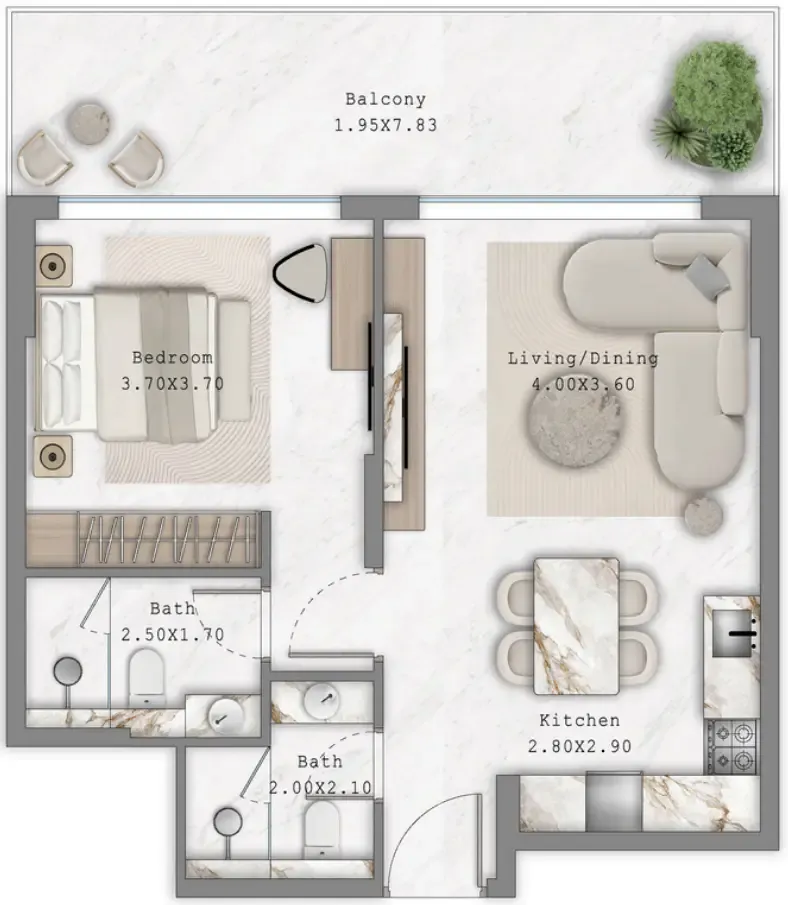 Aark Terraces — планировка 1 BR Type B