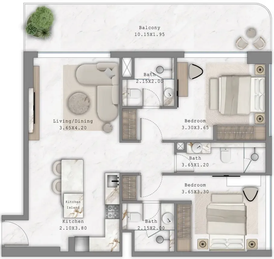 Aark Terraces — планировка 2 BR Type A