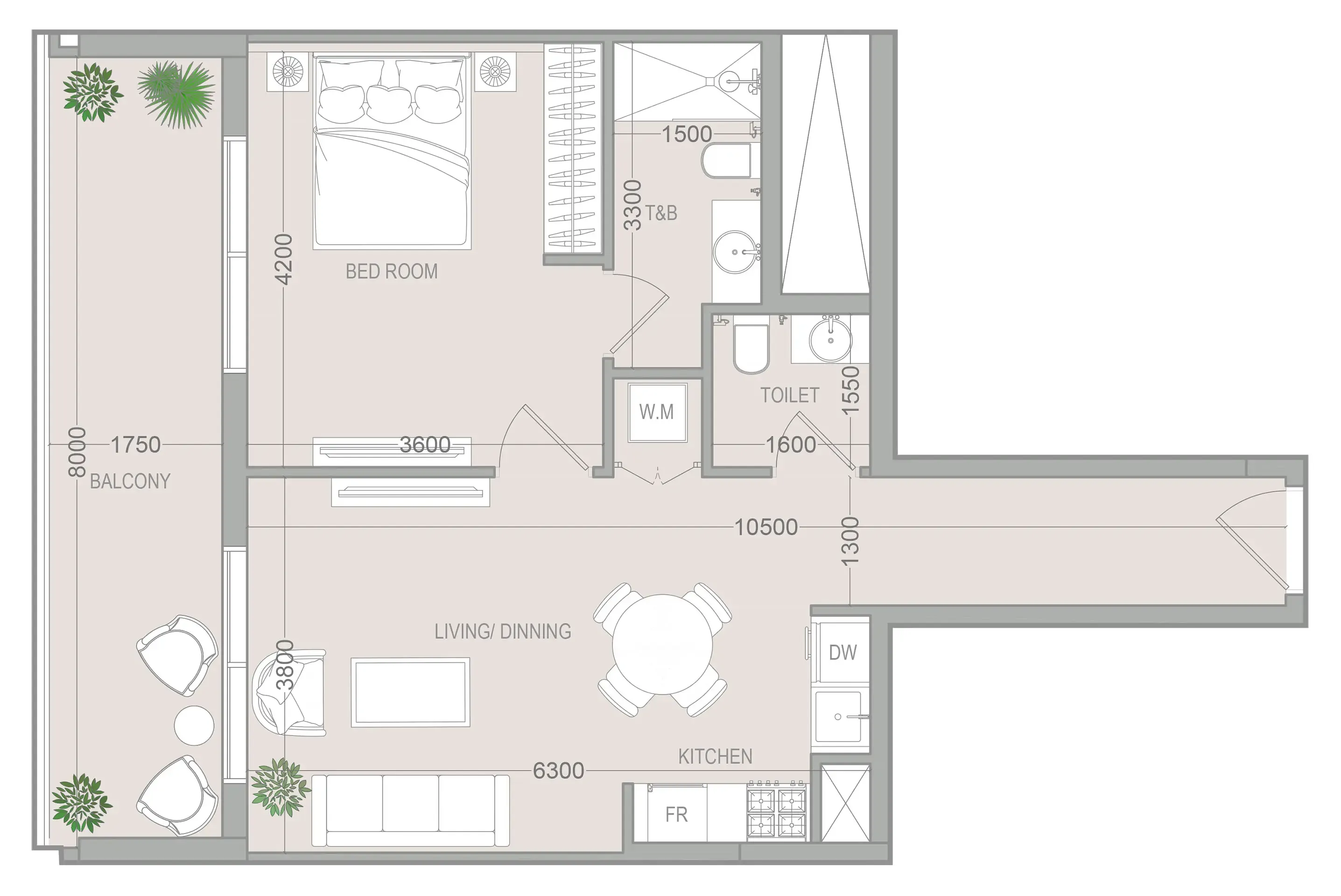 VERDAN1A 5 — планировка 1 BR Type H