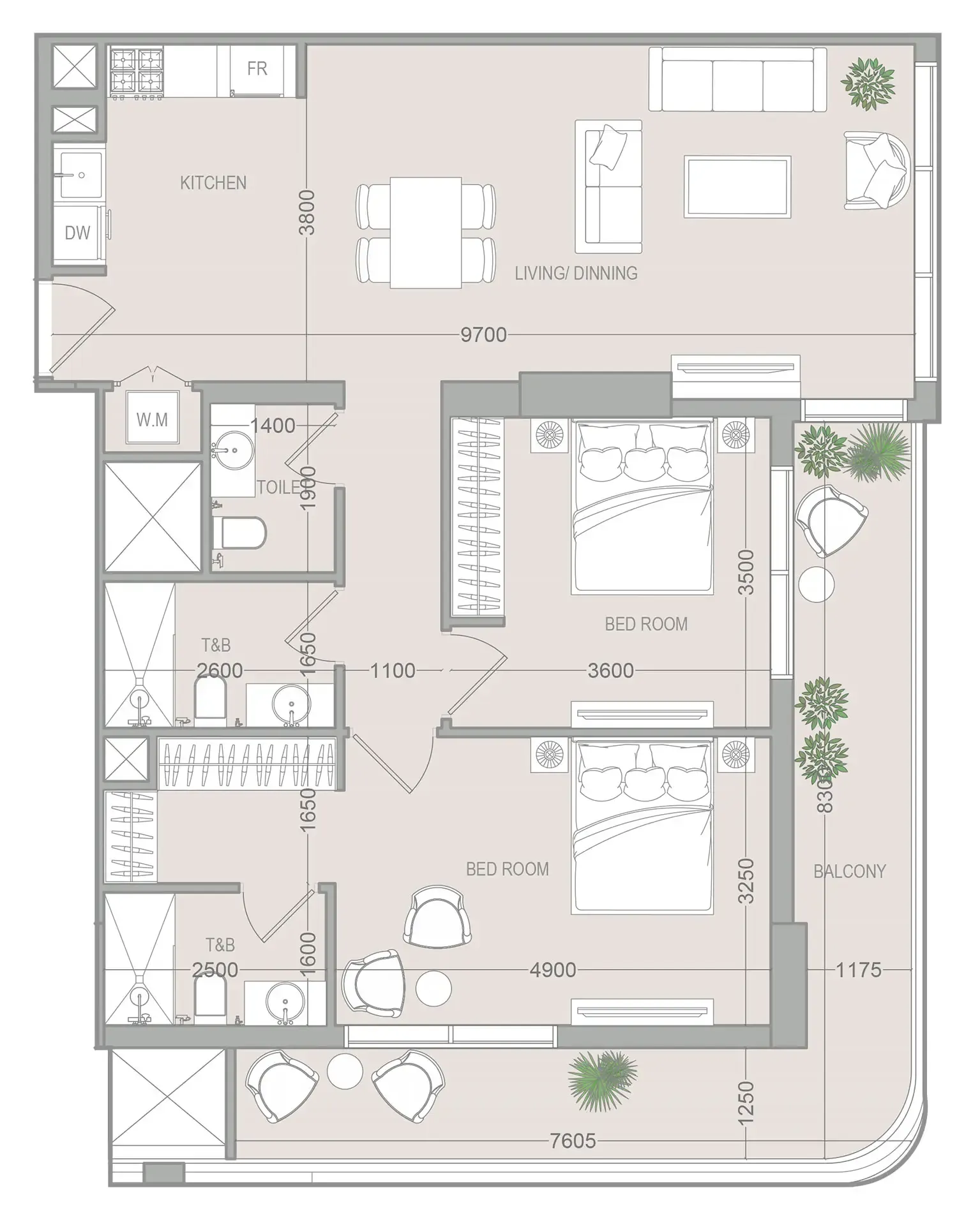 VERDAN1A 5 — планировка 2 BR Type A